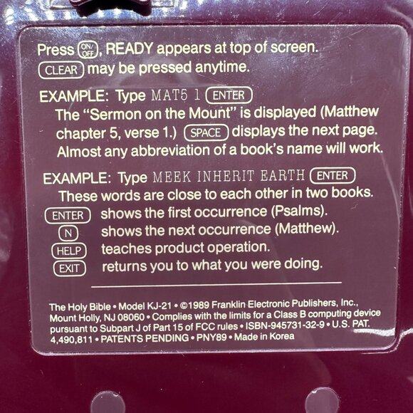 Vintage Franklin Holy Bible Electronic King James Version Manual Case 1989 Korea - Picture 6 of 11